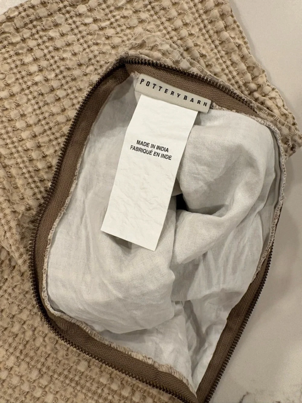 Pottery Barn Waffle Knit Beige Lumbar Pillow Cover 16”x26” Cozy Cottagecore